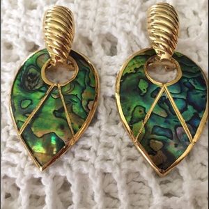 Abalone Dangle Style Pierced  With Gold Tone Accents